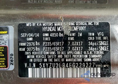 2014 Hyundai Santa Fe Sport from USA, damaged, VIN 5XYZU3LB4EG229227